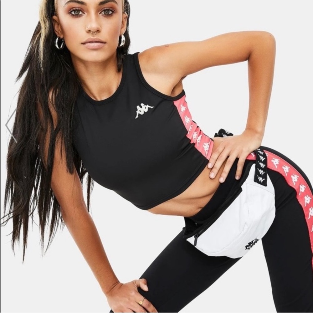 NWT Kappa Banda Armenis Skin Fit Cropped Tank Top in Black Pink, Women's XS